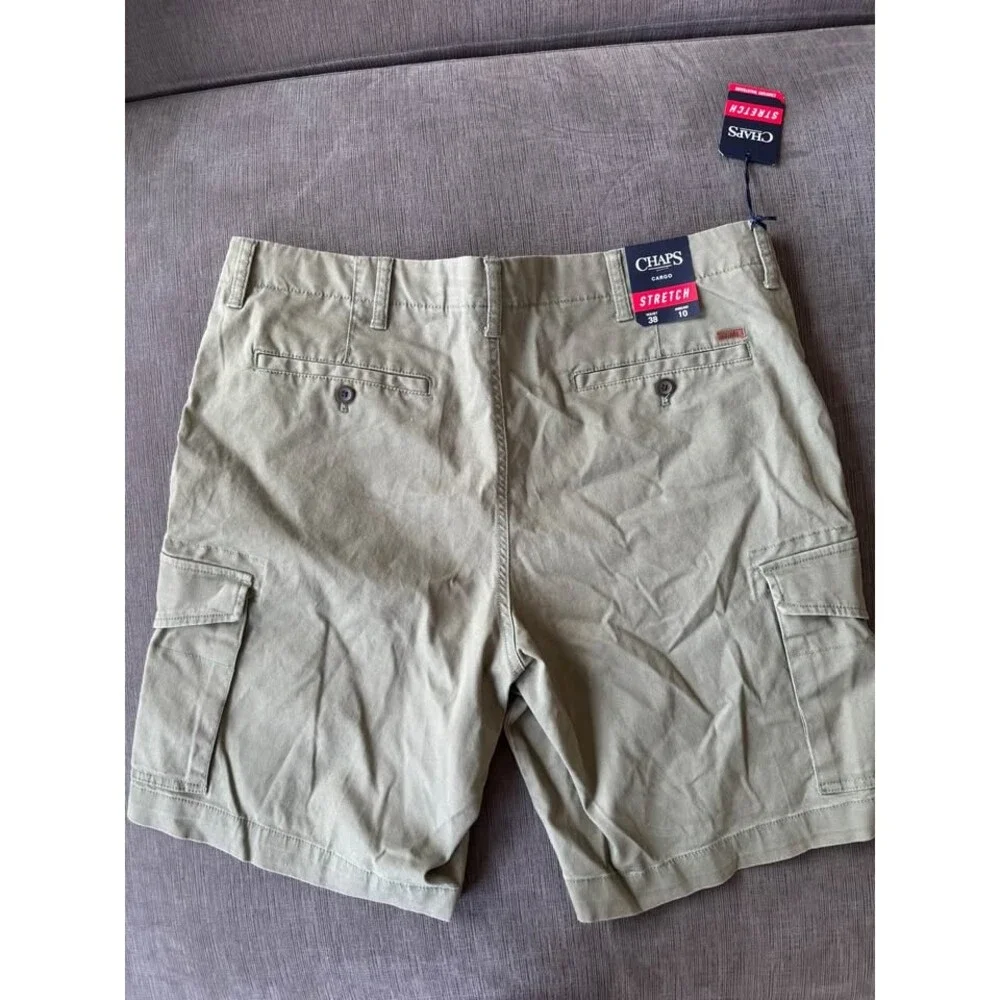 NWT Chaps Men's Stretch Cargo Shorts Khaki Green 38 Flat Front